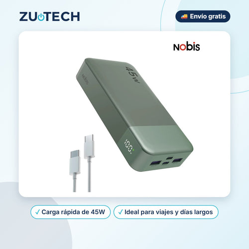 Batería Externa 20000 mAh 45W Ligera y Delgada - Zutech