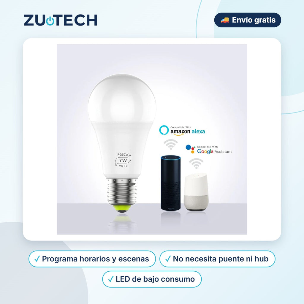 Bombilla Inteligente WiFi Compatible con Alexa y Google - Zutech