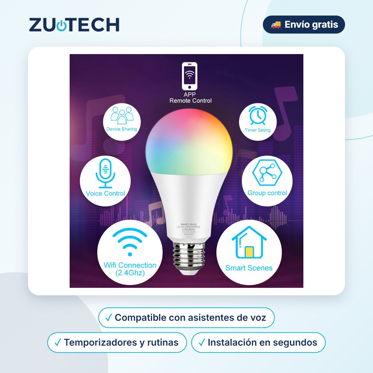 Bombilla Inteligente WiFi con Control por Voz - Zutech