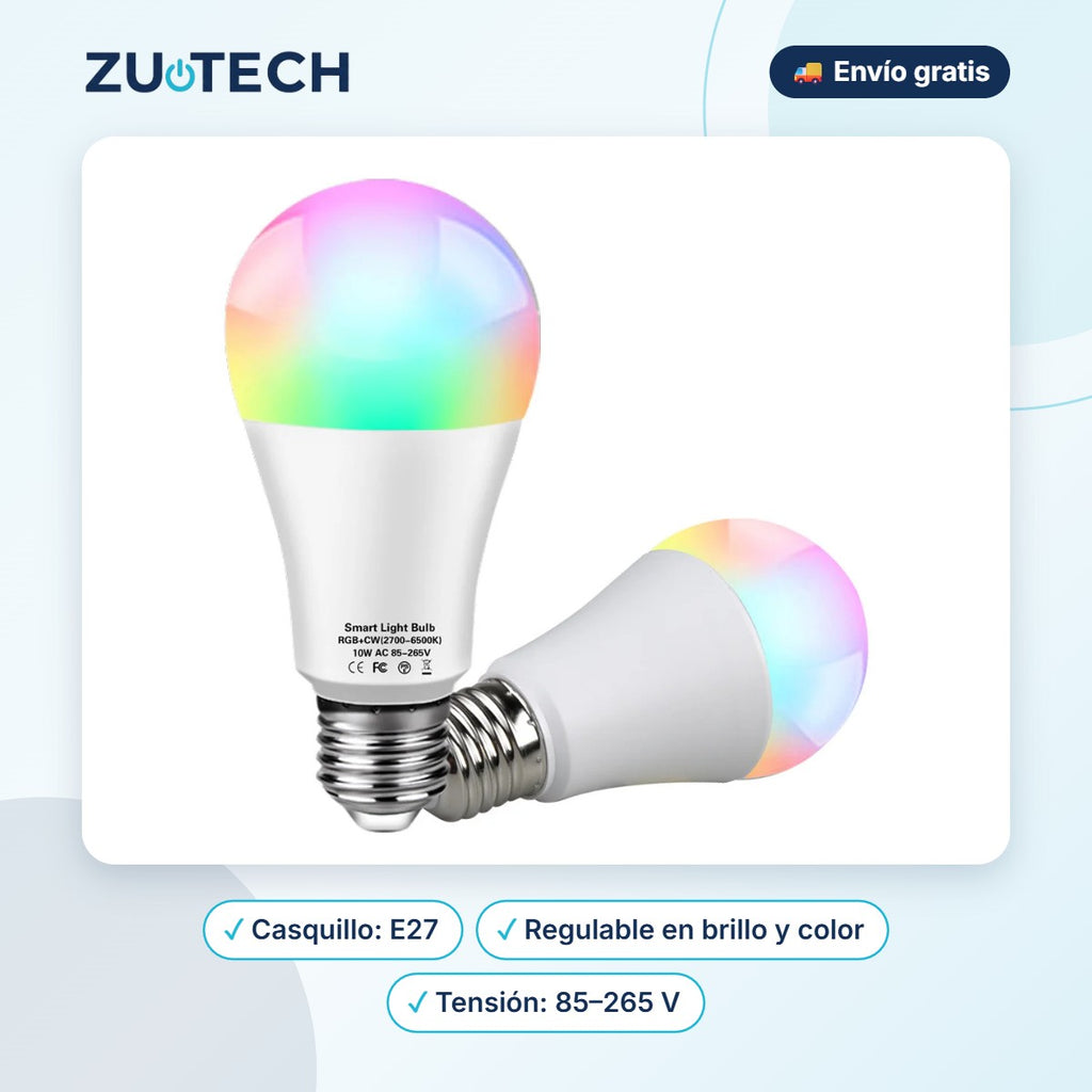 Bombilla Inteligente WiFi E27 RGB Regulable (Alexa y Google Home) - Zutech