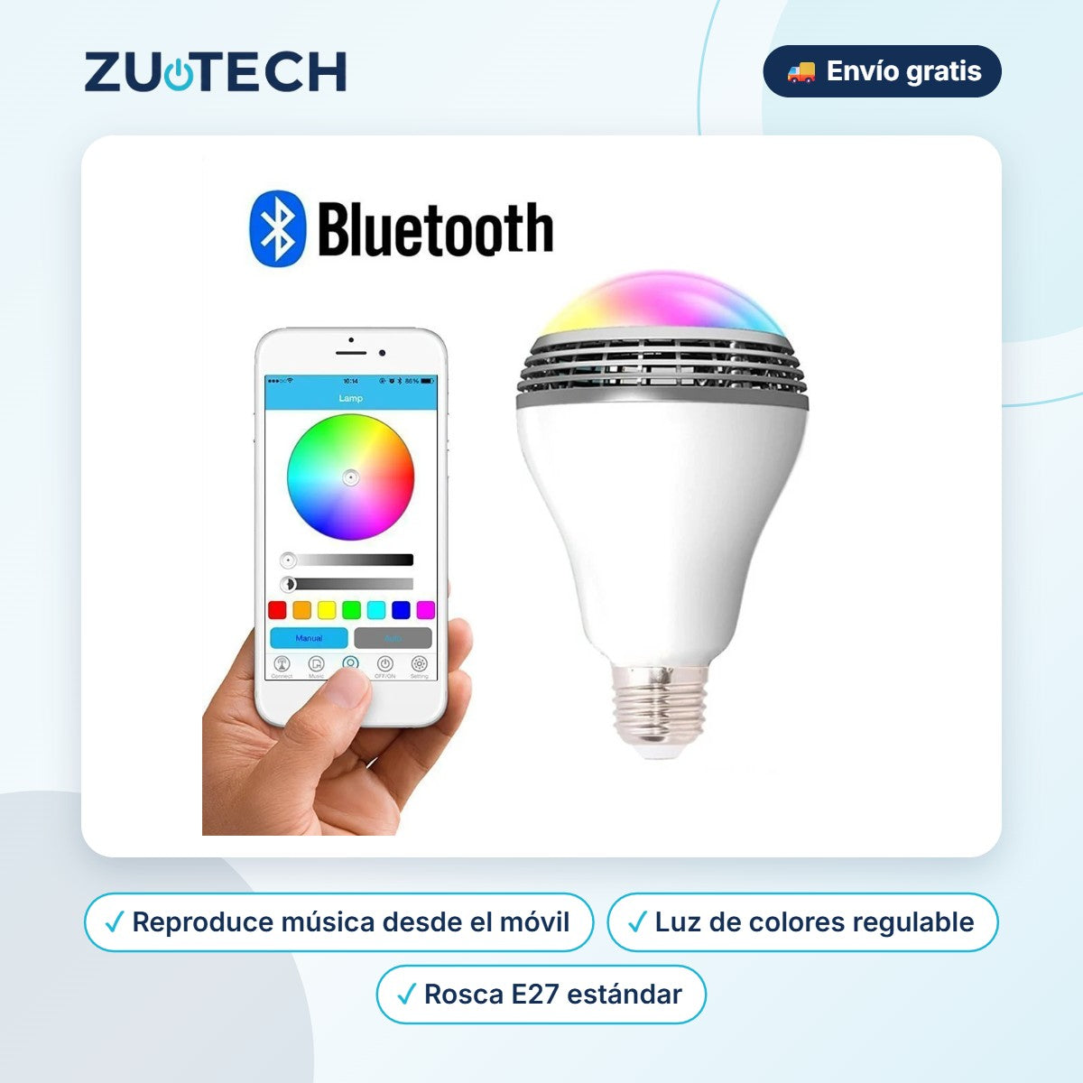 Bombilla LED con Altavoz Bluetooth E27 - Zutech