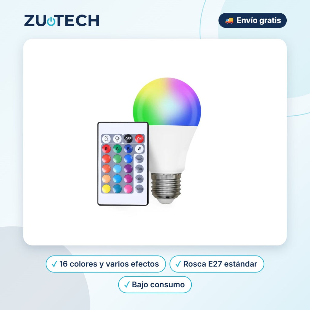 Bombilla LED RGB 16 Colores con Mando - Zutech