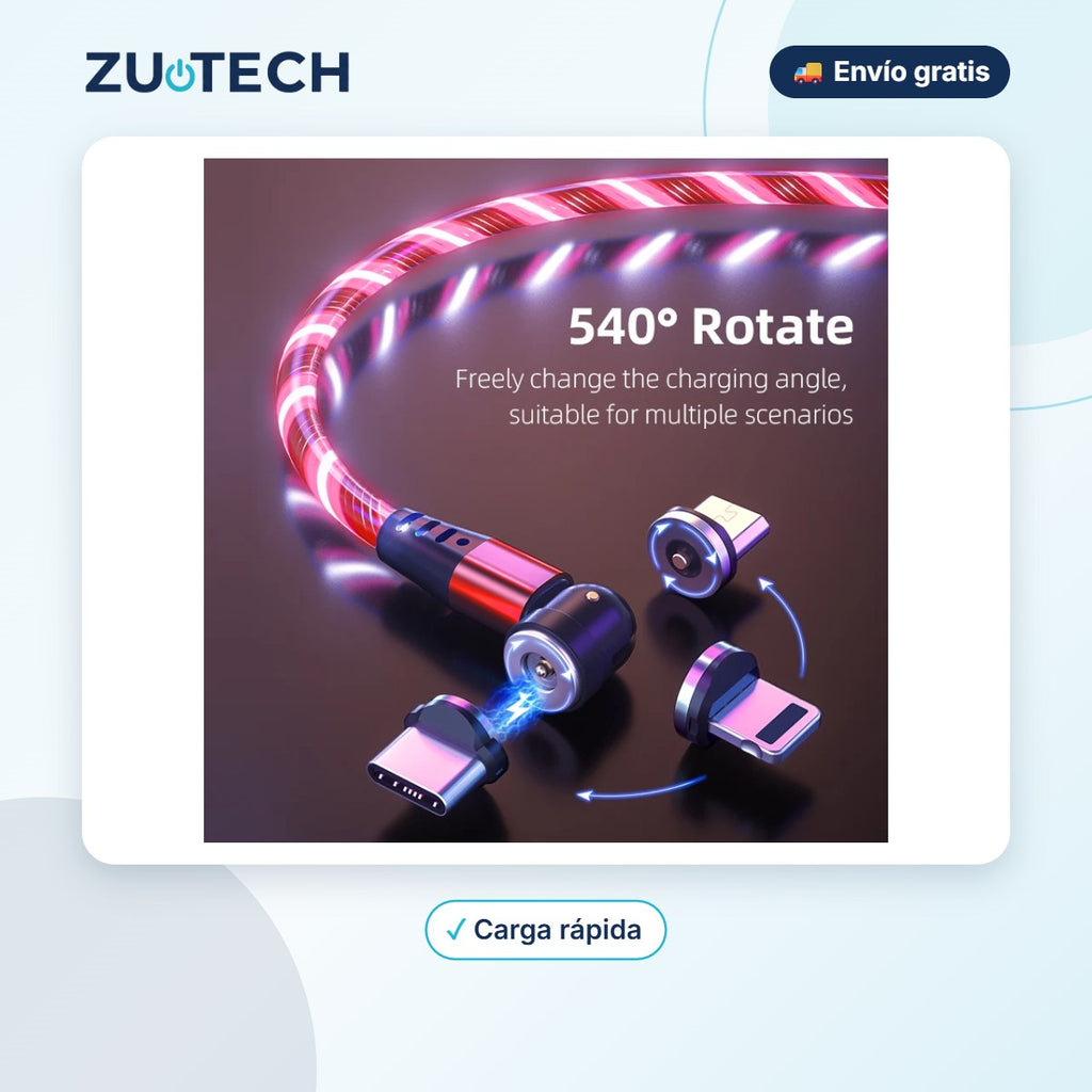 Cable Magnético Giratorio 540° Carga Rápida 3A - Zutech