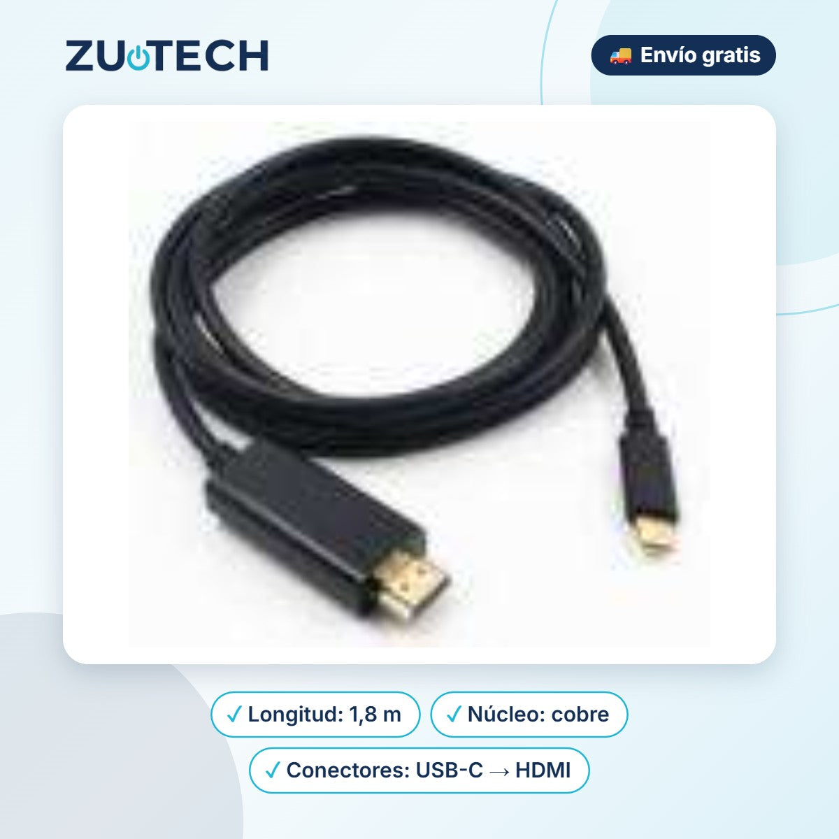 Cable USB-C a HDMI 4K - Zutech