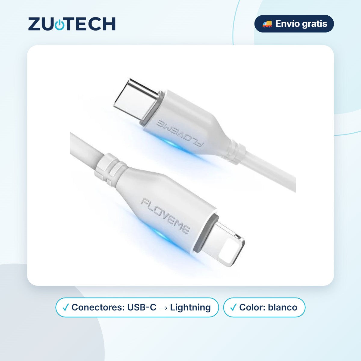 Cable USB-C a Lightning Carga Rápida para iPhone - Zutech