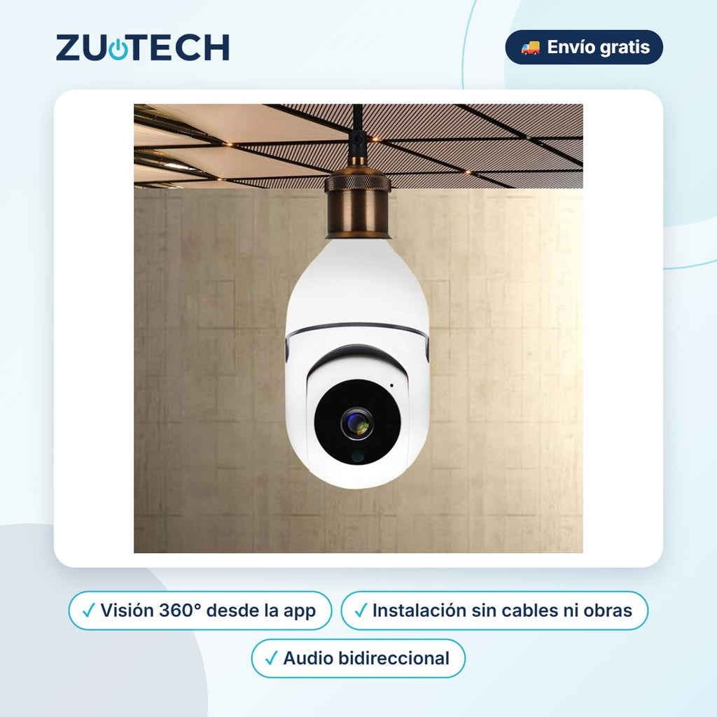 Cámara Bombilla Giratoria WiFi con App - Zutech