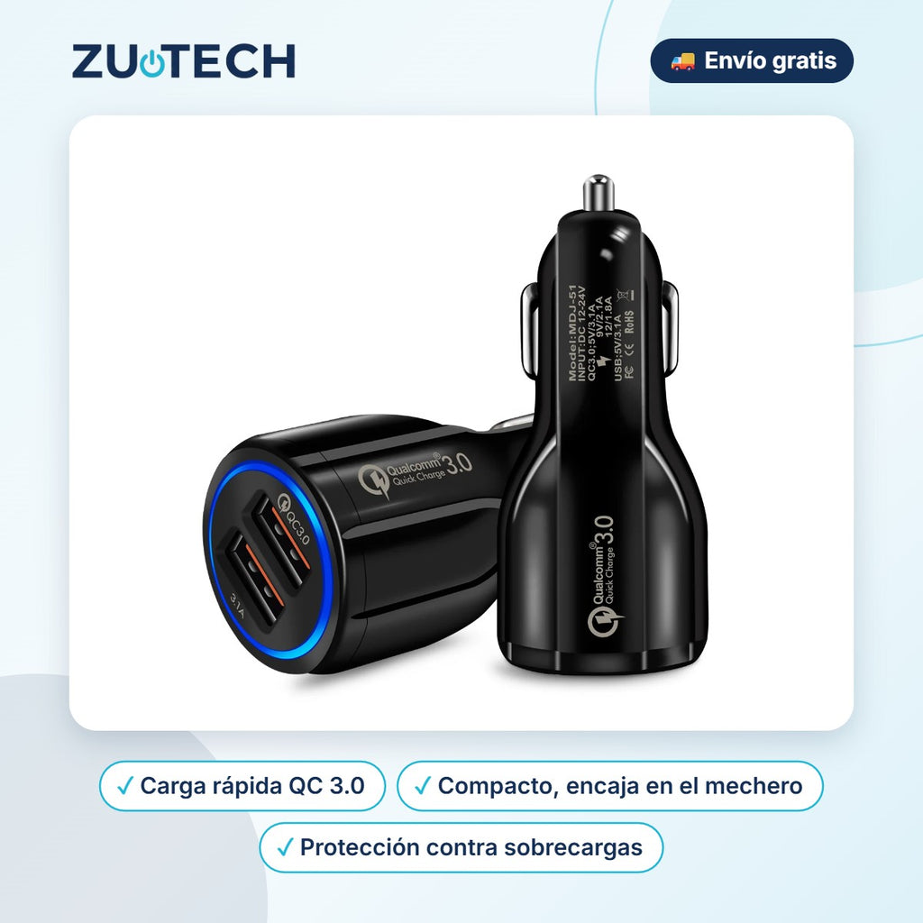Cargador de Coche Quick Charge 3.0 - Zutech