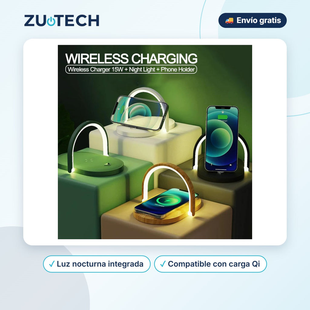 Cargador Inalámbrico 3 en 1 Plegable con Luz Nocturna - Zutech