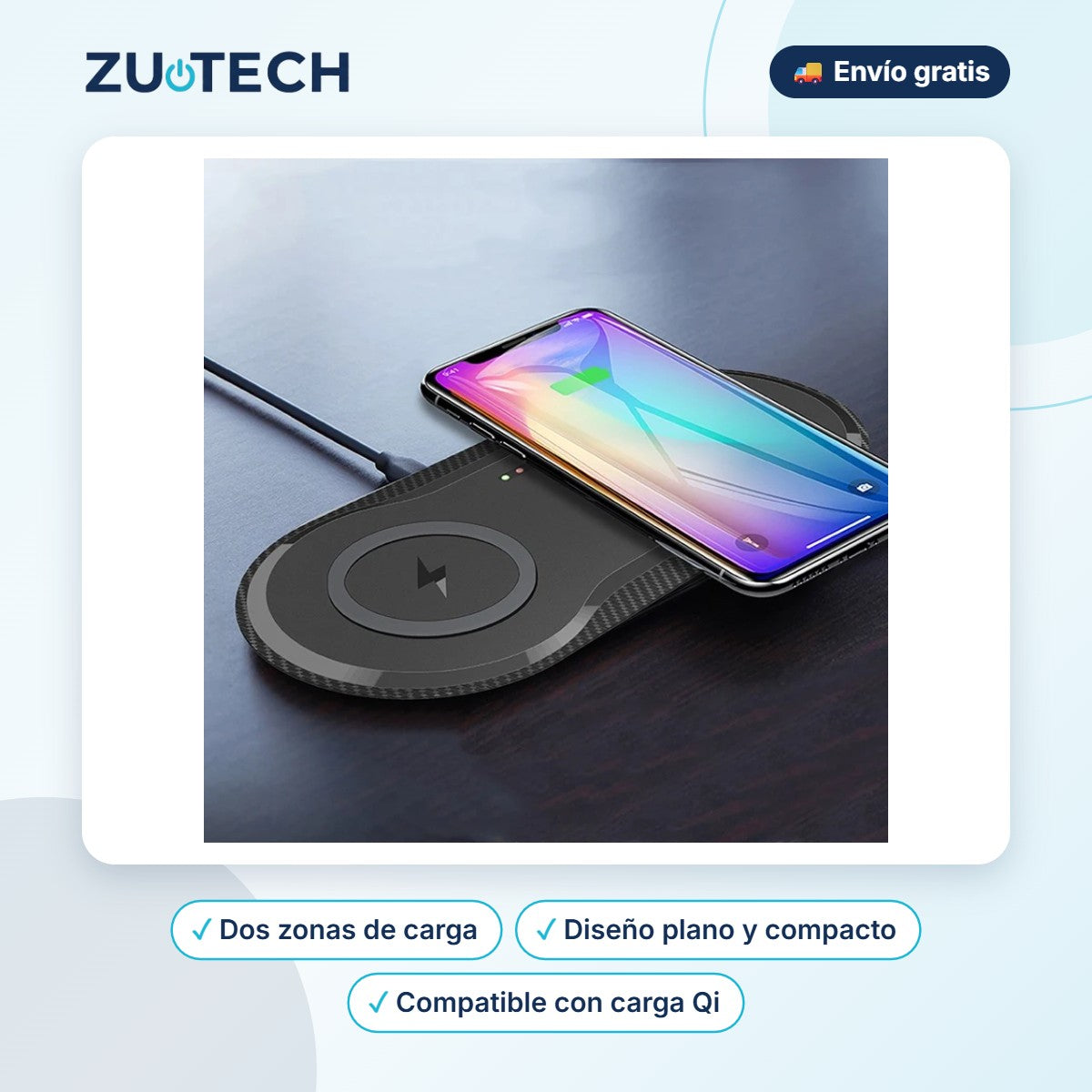 Cargador Inalámbrico Doble para 2 Dispositivos - Zutech