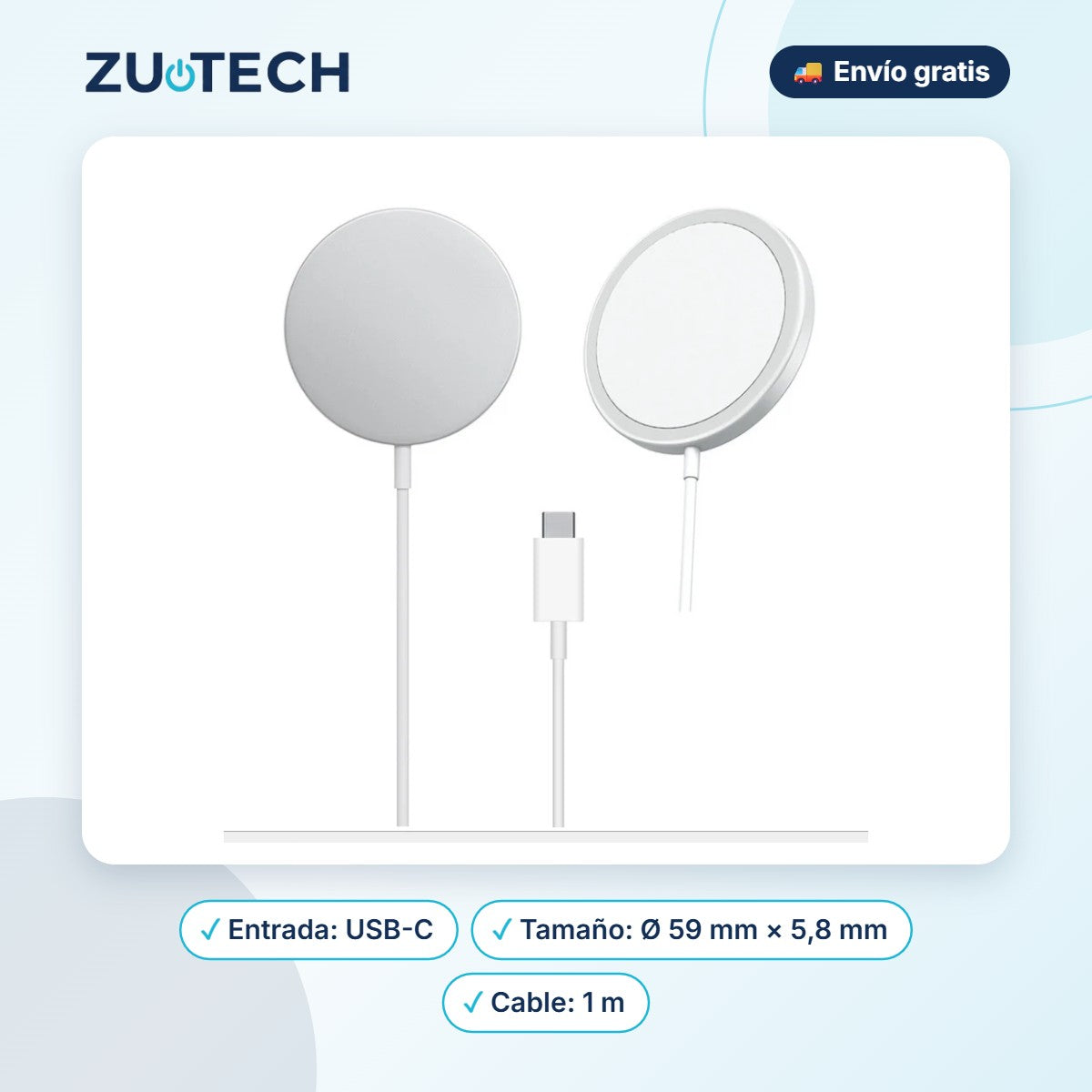 Cargador Inalámbrico Magnético 15W (compatible MagSafe) - Zutech