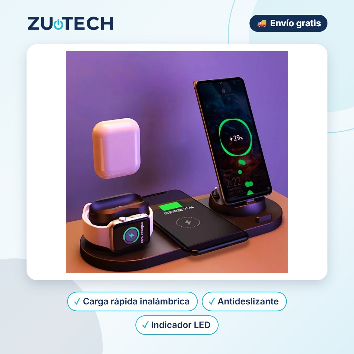 Cargador Inalámbrico Rápido para Móvil - Zutech
