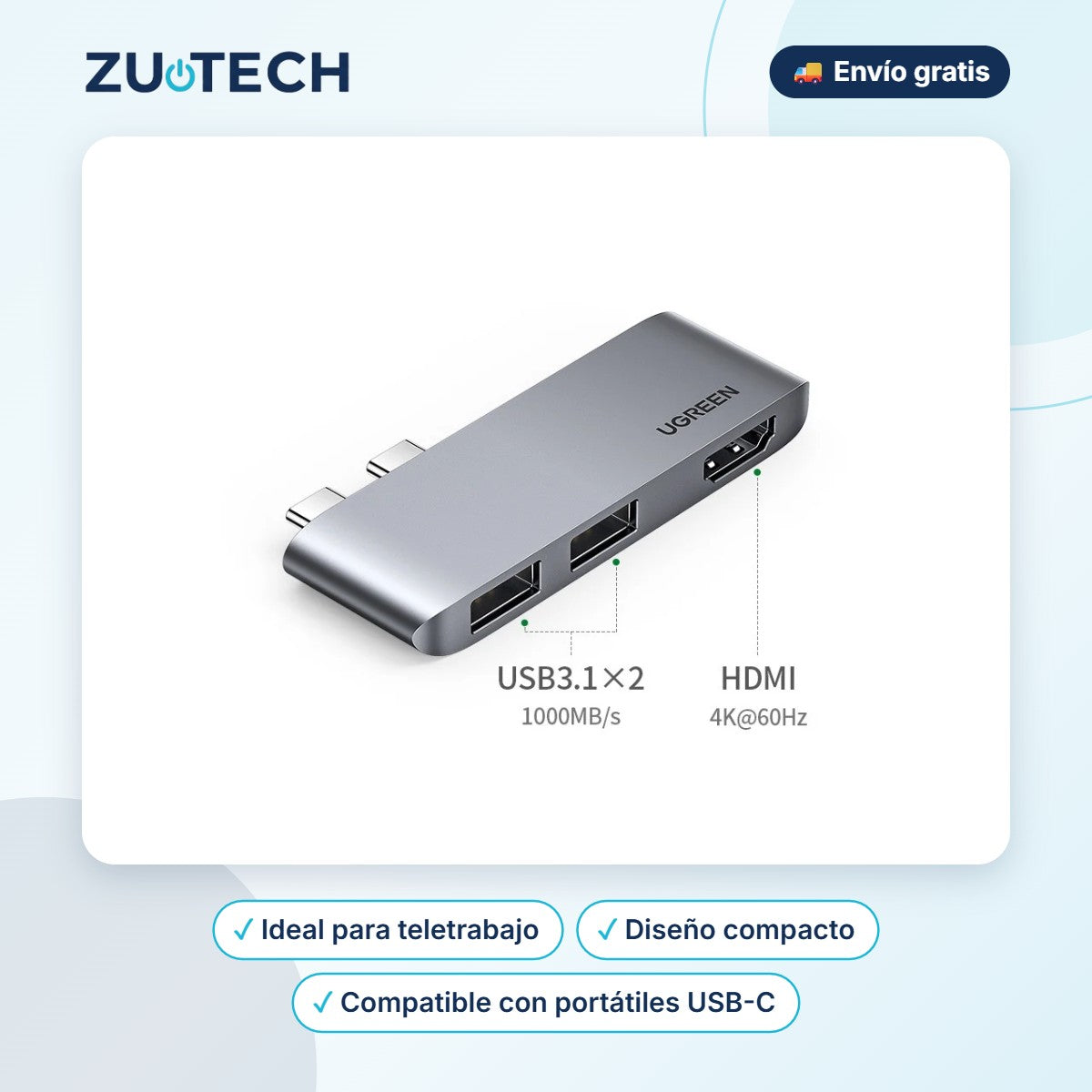 Estación de Acoplamiento USB-C Multipuerto - Zutech