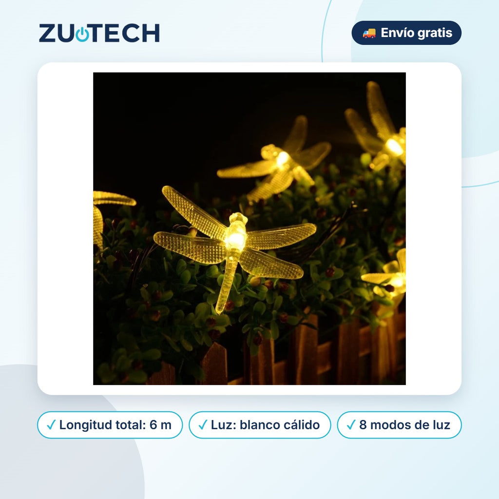 Guirnalda LED Solar de Exterior 6 m (Impermeable, Luz Cálida) - Zutech