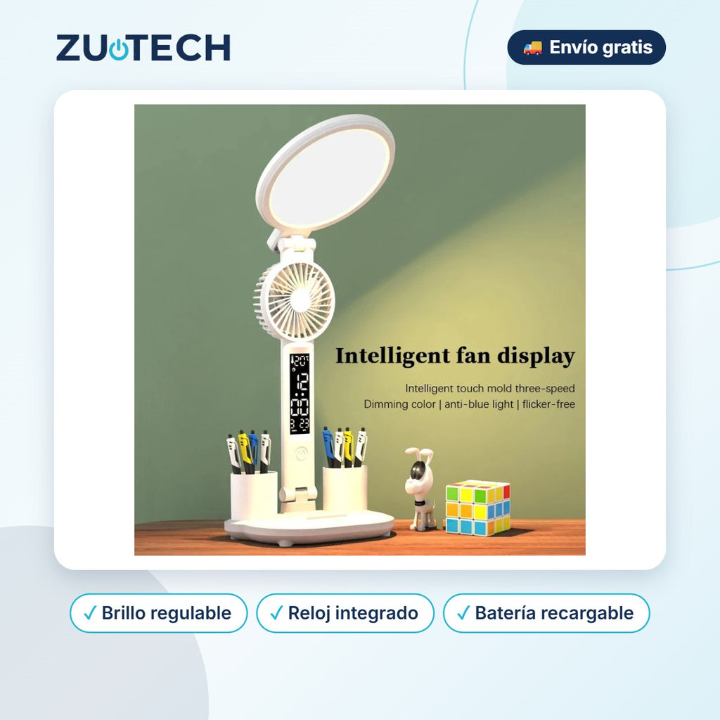 Lámpara de Mesa LED con Reloj Regulable - Zutech