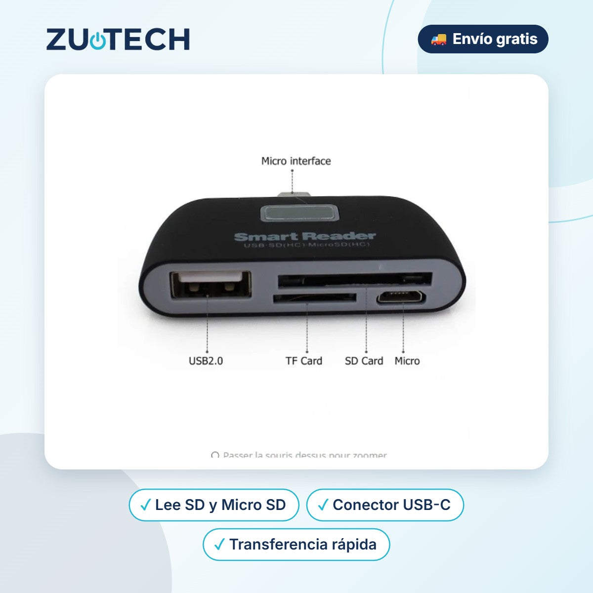 Lector de Tarjetas USB-C OTG - Zutech