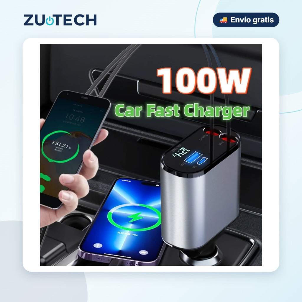 Cargador de Coche Metálico 100W Carga Rápida - Zutech
