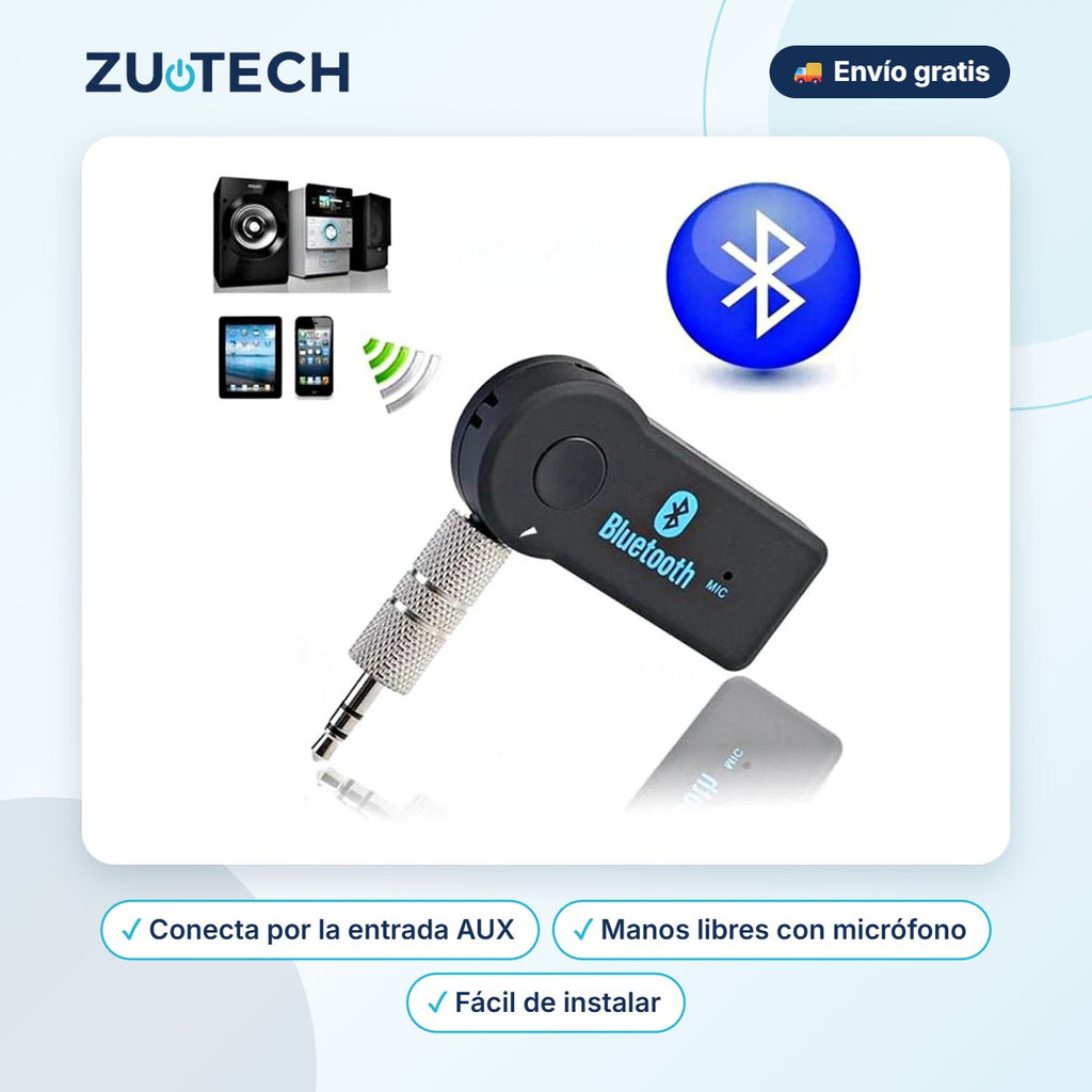 Receptor Bluetooth de Música para Coche (Manos Libres) - Zutech