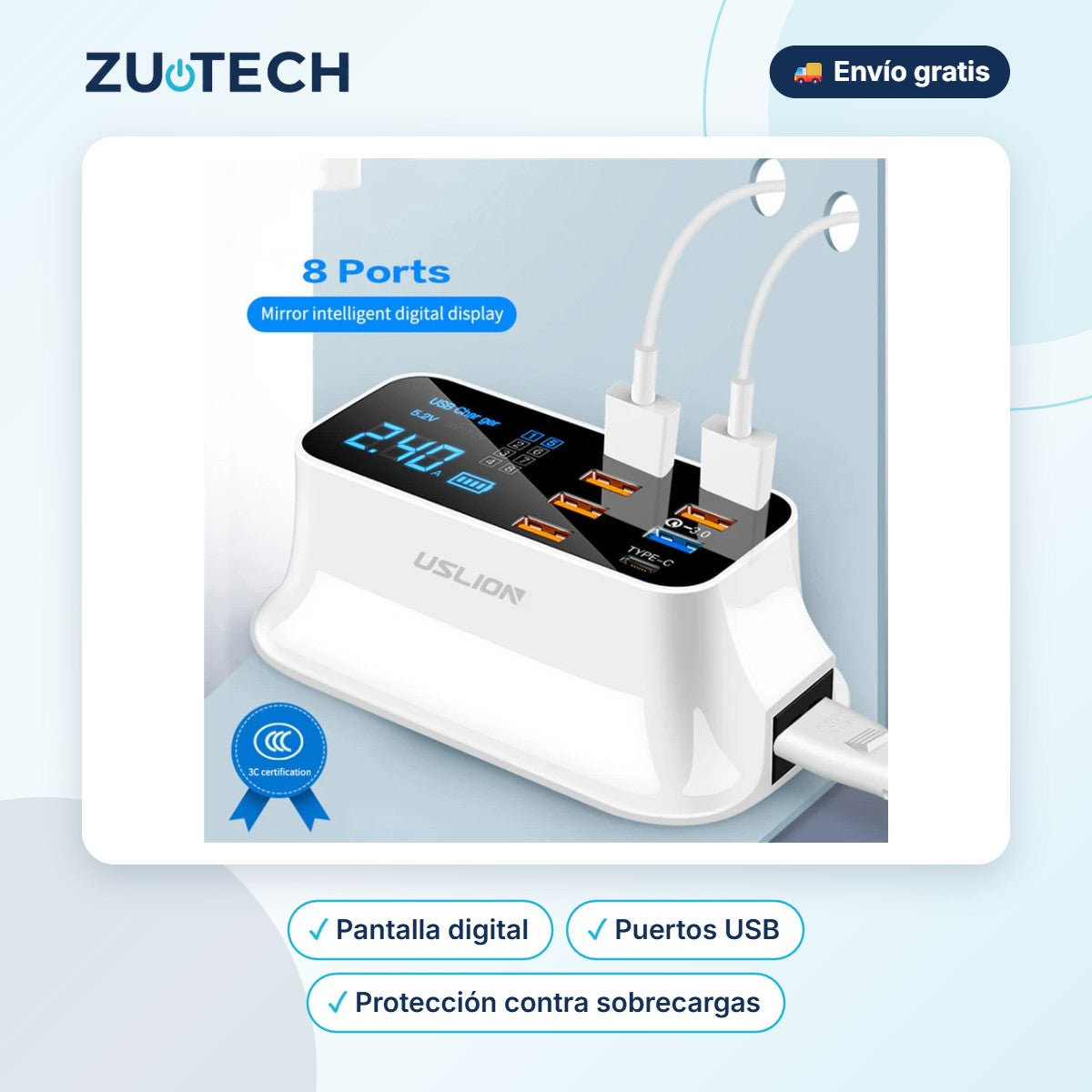 Regleta Inteligente con Pantalla Digital y Carga PD 18W - Zutech