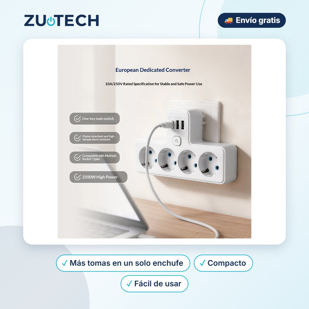 Regleta Ladrón Multiplicador de Enchufes Europeo - Zutech