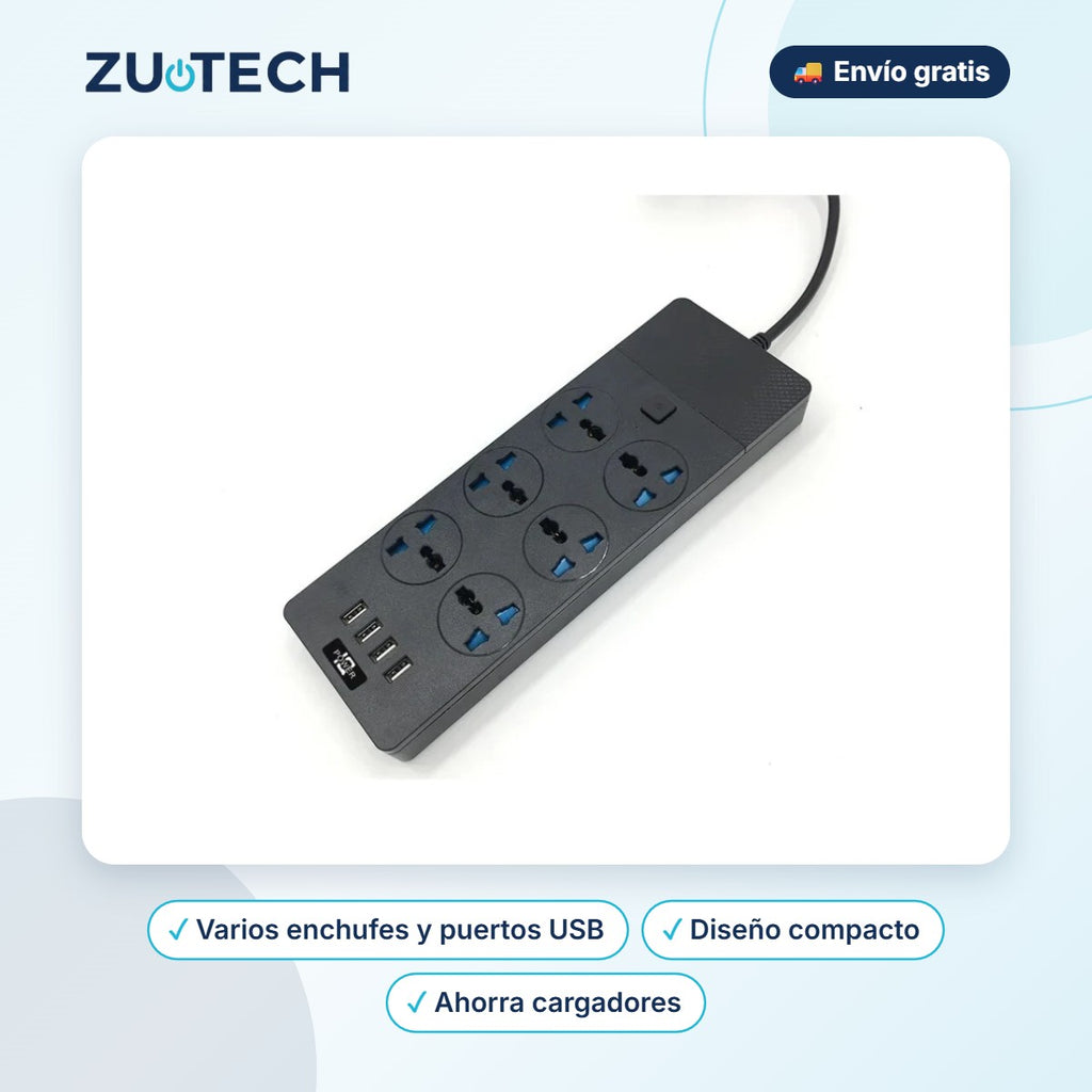 Regleta Multifunción T12 con USB - Zutech