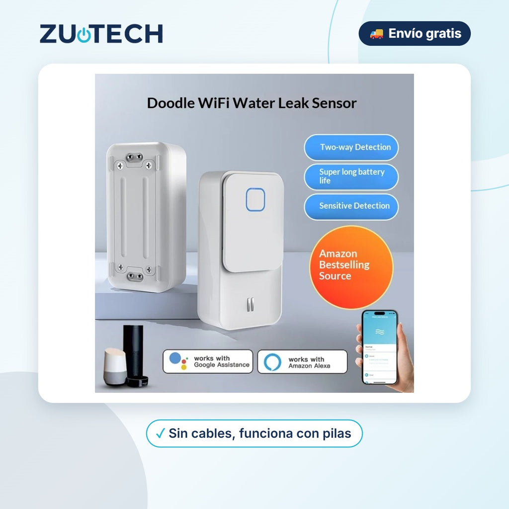 Sensor de Fugas de Agua WiFi con Aviso al Móvil - Zutech