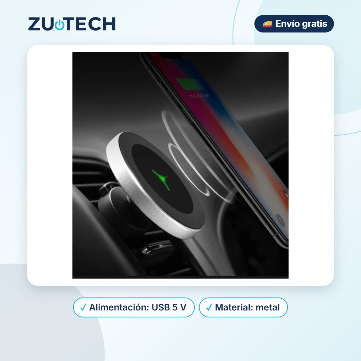 Soporte de Coche con Carga Inalámbrica (5W / 10W) - Zutech