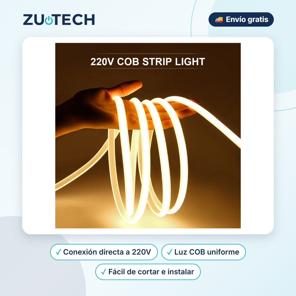 Tira LED COB 220V Impermeable de Exterior - Zutech