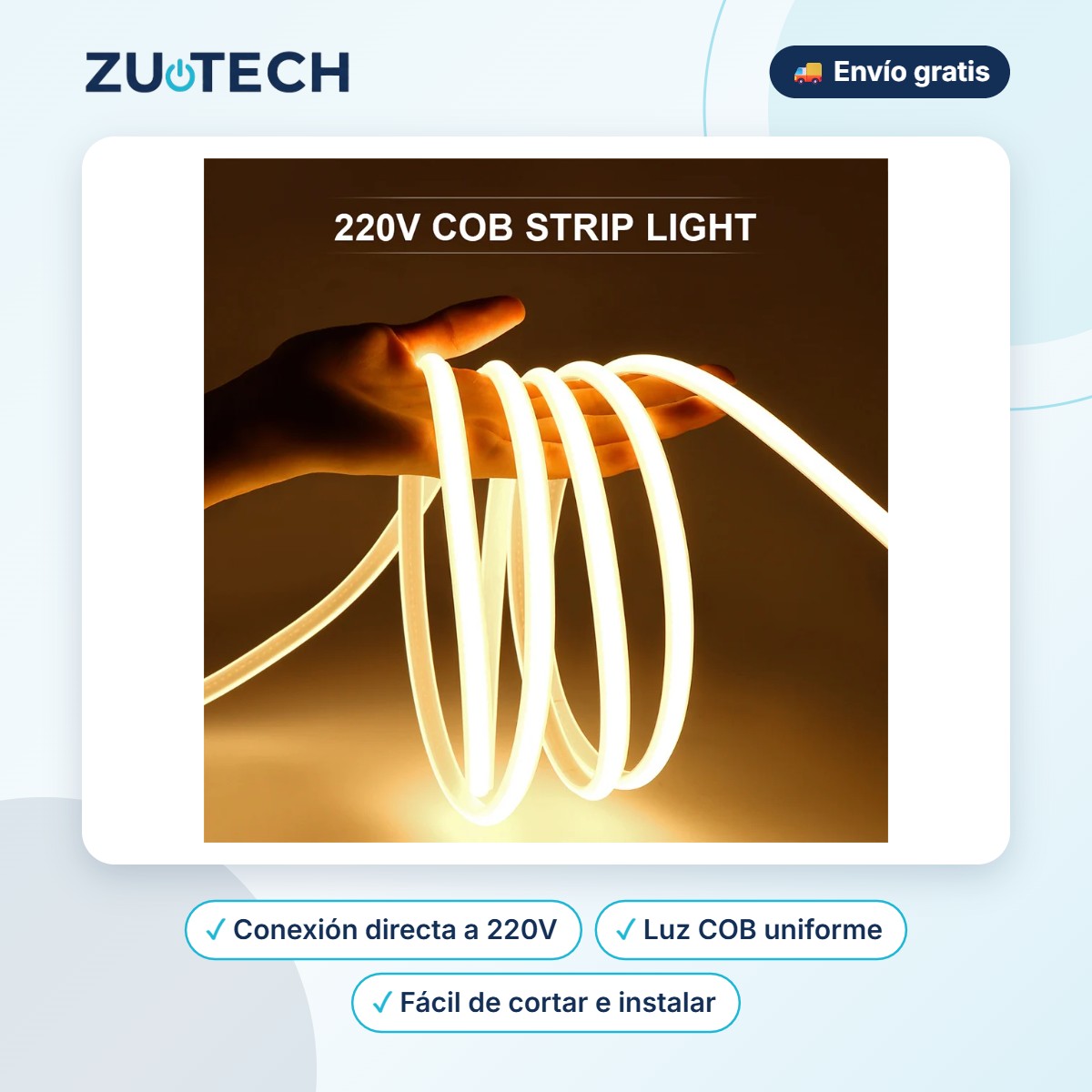 Tira LED COB 220V Impermeable de Exterior - Zutech
