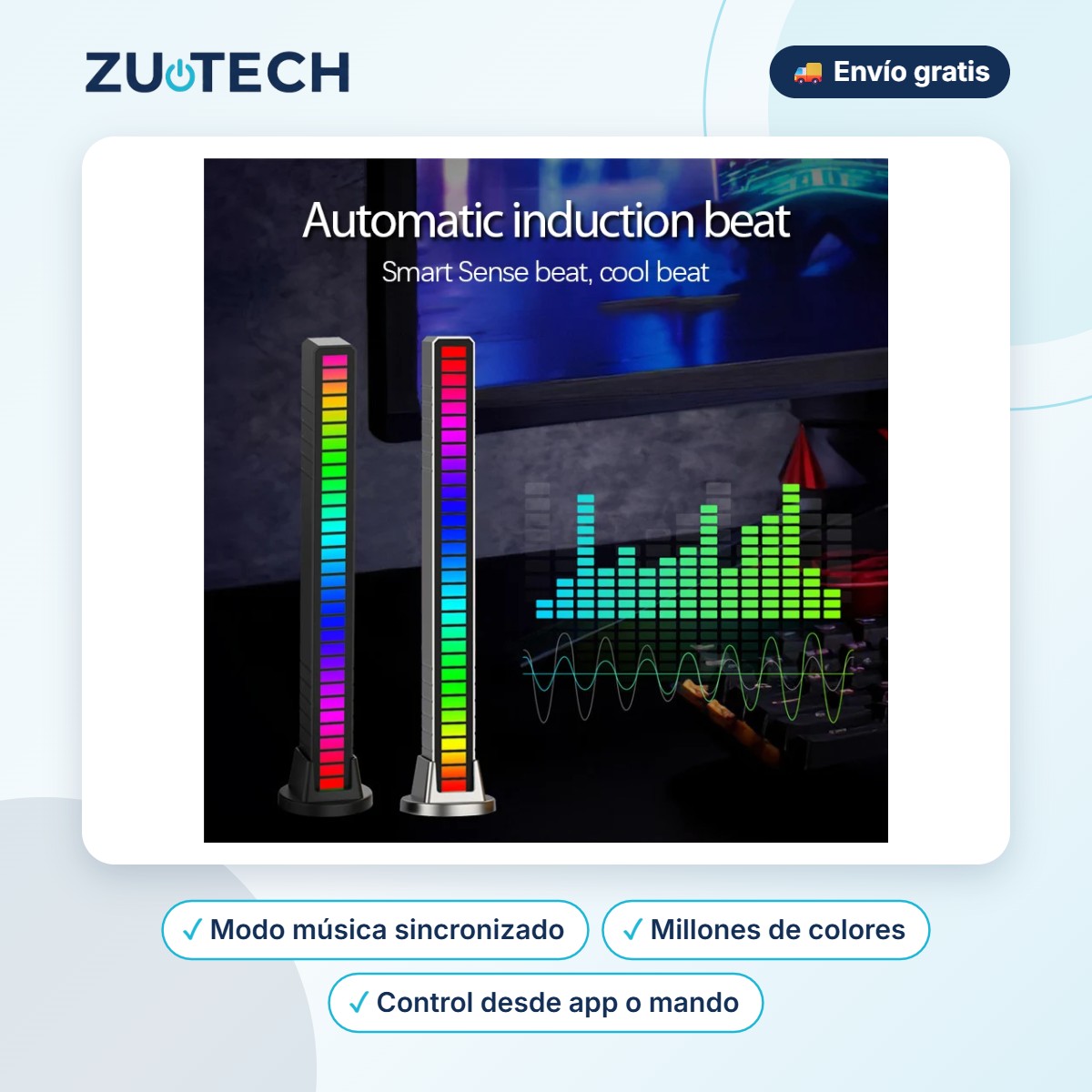 Tira LED RGB con Control por Sonido (Ritmo Musical) - Zutech
