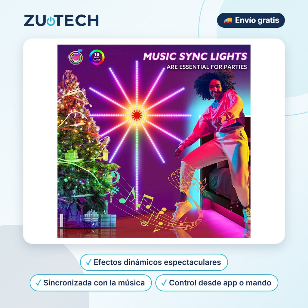 Tira LED RGB Musical Efecto Fuegos Artificiales - Zutech