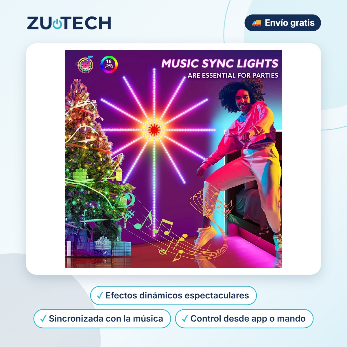 Tira LED RGB Musical Efecto Fuegos Artificiales - Zutech